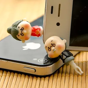 Cute grandpa and grandma couple 3.5mm dust plug detail view, sweet cartoon mobile phone charm.