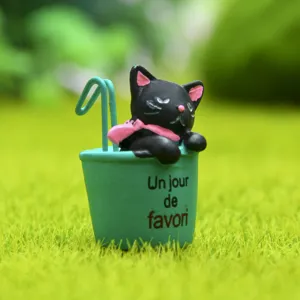 Harz schwarze Katze Miniatur Figurine Detail, süße Garten Sukkulente Deko Mikro Landschaft.