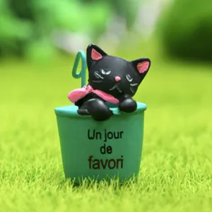 Süße schwarze Katze Harz Miniatur Figur Hängende Tasse Ornament für Gartenarbeit Sukkulenten.