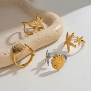 Edelstahl Seestern Muschel offene Ringe Ozean Strand Stil Mode Schmuck Set Details