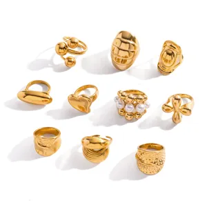 Set anelli in acciaio inossidabile oro vintage chunky statement gioielli moda.