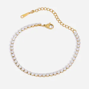 Leichtes Luxus Edelstahl Zirkonia Tennisarmband Vergoldet Herz Kette Mode Schmuck Geschenk Für Damen