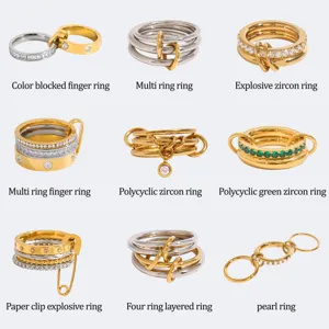 Anillo Abierto Minimalista de Acero Inoxidable para Mujer Bañado en Oro y Plata Circonita Geométrico Entrelazado Joyería de Dedo