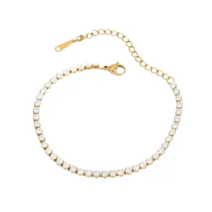 Goldfarbenes Tennisarmband für Damen Zirkonia edelstahl stapelbarer Schmuck Hauptbild