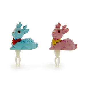 Cute Cartoon Deer Couple 3.5mm Phone Dust Plug PVC Resin Anime Headphone Jack Protector Mobile Phone Accessories