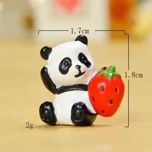Cute panda holding strawberry resin figurine miniature micro landscape bonsai garden decor
