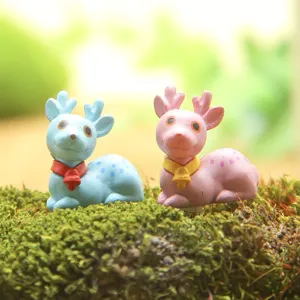 Cute cartoon deer miniature detail view, perfect for micro landscape and bonsai decoration.
