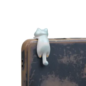 Cute cartoon cat dust plug for 3.5mm headphone jack, lovely hanging animal accessory for phone.