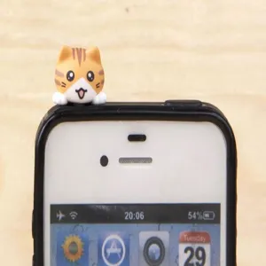 Schattige cartoon kat telefoon stofplug 3.5mm jack stopper, mooie kitten koptelefoon poort beschermer.