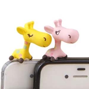 Cute cartoon giraffe couple 3.5mm dust plug phone accessory adorable animal charm set