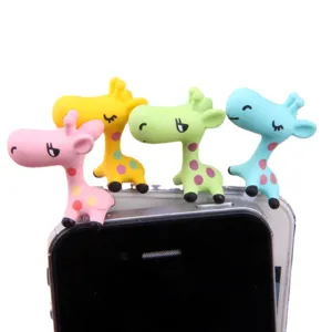 Cute cartoon giraffe 3.5mm dust plug set, colorful silicone headphone jack protector for phone.