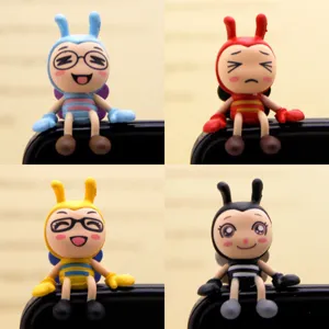 Cute cartoon bee figurine dust plug set, multi-expression micro landscape decoration.