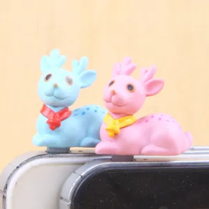 Cute cartoon deer couple phone dust plug 3.5mm universal headphone jack accessory decoration.