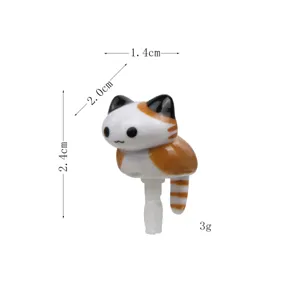 Cute calico cat phone dust plug mini ceramic figurine accessory with precise dimensions.