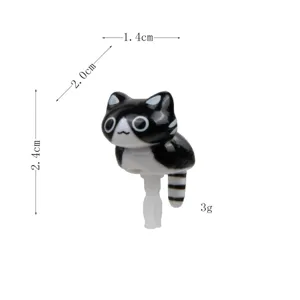 Black and white cat phone dust plug cute animal earphone jack stopper decorative charm