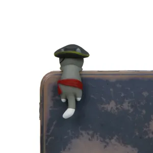 Close up detail view of the cute pirate cat mobile phone dust plug charm accessory item