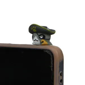 Cute cat phone dust plug with pirate hat anime mobile phone charm kawaii accessory