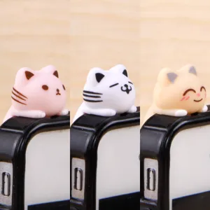 Cute cat phone dust plug variant set, adorable cartoon animal mobile phone accessory.