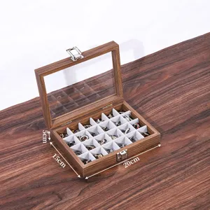 Holz Schmuckkasten mit Glasdeckel, Fächer für Ringe und Armbänder zur Aufbewahrung.