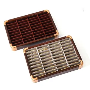 Luxury walnut velvet jewelry storage tray with gold corners for rings and small accessories