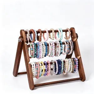 Wooden multi-tier scrunchie and bracelet display stand jewelry organizer rack holder.