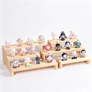 Support de Stockage en Niveaux en Bois Grain Naturel Présentoir pour Figures Organisateur de Bijoux Étagère de Bureau