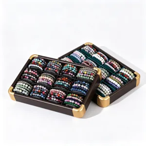 Walnut Wood Veneer Jewelry Display Tray With Velvet Cushions Professional Watch Bracelet Organizer Golden Corner Grid Tray