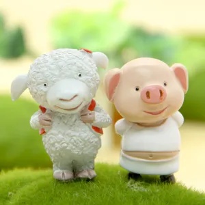 Cute 12 zodiac pig and sheep resin figurines for micro landscape moss DIY gardening decor.