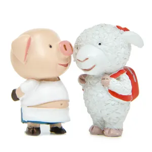 Cute resin pig and sheep figurines miniature landscape DIY moss garden bonsai desktop decor ornaments