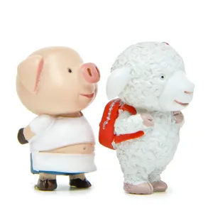 Cute cartoon zodiac pig and sheep miniature resin figurines for DIY micro landscape garden decor.