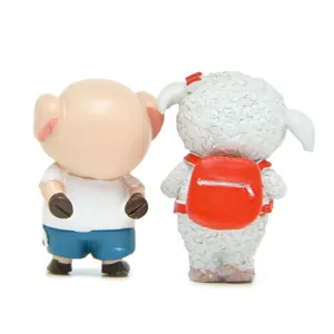Cute resin zodiac pig and sheep micro landscape DIY figurines for home garden decor toys.