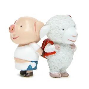 Detailed view of the cute zodiac pig and sheep miniature figurine, perfect for micro landscaping.