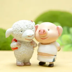 Cute cartoon zodiac pig sheep resin figurine miniature landscape DIY desktop decoration toy