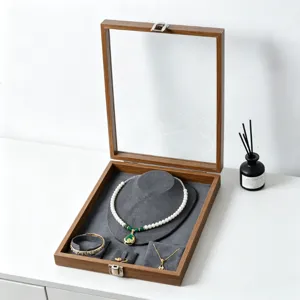 Multifunktionale Schmuckschatulle Aus Holz Mit Glasdeckel Samtfutter Walnuss Schmuck Organizer Für Ringe Ohrringe Halsketten Armband Display Case