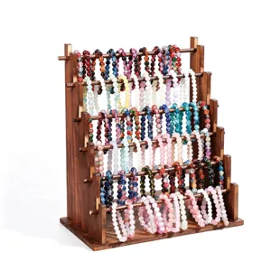 Présentoir à Bijoux en Bois de Pin Multicouche Noyer Support pour Bracelet Jonc Montre Support pour Rangement de Bijoux Organisateur d'Exposition