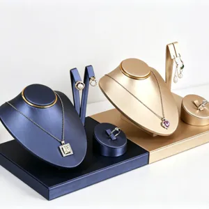 Premium Leather Jewelry Display Stand Set Neck Bust Earring Ring Organizer For Retail Counter Showcase Show Storage Set