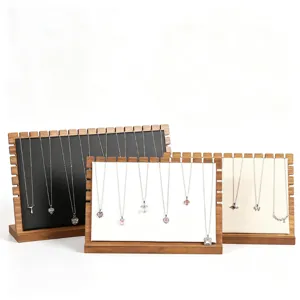 Walnuss Kiefernholz Schmuckständer Halskettenhalter Organizer Samt PU Panel Armband Display Rack Lagerung Für Shop Verkäufer