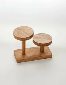 Wooden display stand double tier round wooden riser shelf retail showcase holder stand