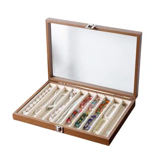 Holz Schmuckkasten mit Glasdeckel, Nussbaum Optik Organizer fuer Ketten und Ringe.