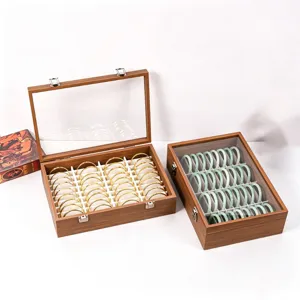 Vintage Zwarte Walnootkleur Multi Slot Armband Opbergdoos Sieraden Display Case Met Helder Glazen Deksel Stofdichte Organizer