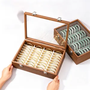 Houten armband opbergdoos met transparant deksel, 40 slots display organizer voor sieraden.
