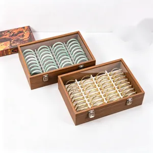 Houten Armband Opbergdoos 40 Vakken Glazen Deksel Armband Display Organizer Sieradendoos