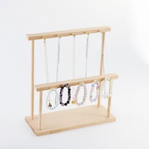 Espositore per gioielli in legno massello a più livelli per bracciali e collane da esposizione