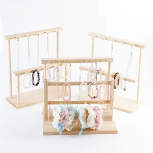 Supporto per Espositore per Gioielli in Legno Massello Supporto per Collana Bracciale Supporto a Più Livelli Con Ganci Organizzatore in Legno Naturale per Bancarella Casa