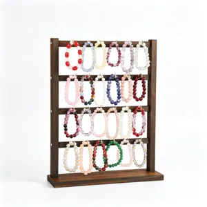 Klassiek Massief Hout Sieradenrek Meerlagige Armbandhouder Tafelblad Organizer Standaard Met Metalen Haken Voor Thuis
