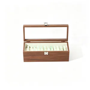 Notenhouten armband displaydoos met helder deksel, elegante sieradenopslag voor jade.