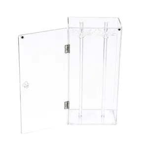 Clear acrylic necklace display stand with door, dustproof jewelry storage box organizer.
