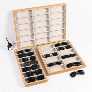 Sonnenbrillen-Display-Tablett aus Holz Brillen-Aufbewahrungsorganisator Vitrine Mit Wildlederfutter Mehrere Schlitze Brillenhalter-Tablett