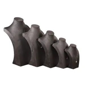 Ensemble de 5 présentoirs de colliers en velours gris support de buste pour vitrine de bijouterie