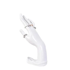 White PVC mannequin hand jewelry display stand for rings bracelets necklaces showcase.